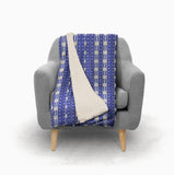 Indigo Blue Geometric Fleece and Sherpa Throw Blanket