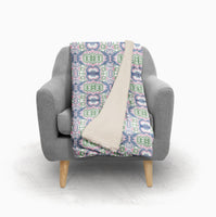 Pink Green and Blue Medallion Fleece and Sherpa Throw Blanket