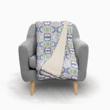 Pink Green and Blue Medallion Fleece and Sherpa Throw Blanket