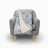 Pink Green and Blue Medallion Fleece and Sherpa Throw Blanket