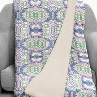 Pink Green and Blue Medallion Fleece and Sherpa Throw Blanket