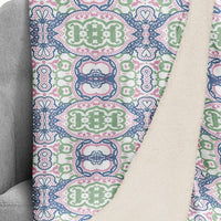 Pink Green and Blue Medallion Fleece and Sherpa Throw Blanket