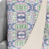 Pink Green and Blue Medallion Fleece and Sherpa Throw Blanket