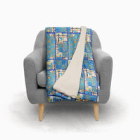 Blue Floral Zen Patchwork Fleece and Sherpa Throw Blanket