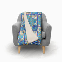 Blue Floral Zen Patchwork Fleece and Sherpa Throw Blanket