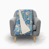 Blue Floral Zen Patchwork Fleece and Sherpa Throw Blanket