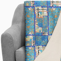 Blue Floral Zen Patchwork Fleece and Sherpa Throw Blanket