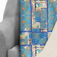 Blue Floral Zen Patchwork Fleece and Sherpa Throw Blanket