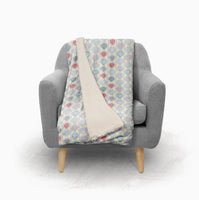 Boho Shades of Grey Blue and Cream Fleece and Sherpa Throw Blanket