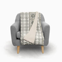 Cream Gray and Green Floral Tile Fleece and Sherpa Throw Blanket