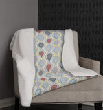 Boho Shades of Grey Blue and Cream Fleece and Sherpa Throw Blanket
