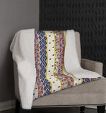 Blue Red Yellow Geometric Stripes Fleece and Sherpa Throw Blanket