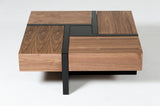 Modern Walnut and Black Square Coffee Table with Storage