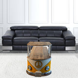37" Rustic Natural and Yellow Peace Van Coffee Table