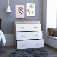 33" Light Gray and White Three Drawer Dresser