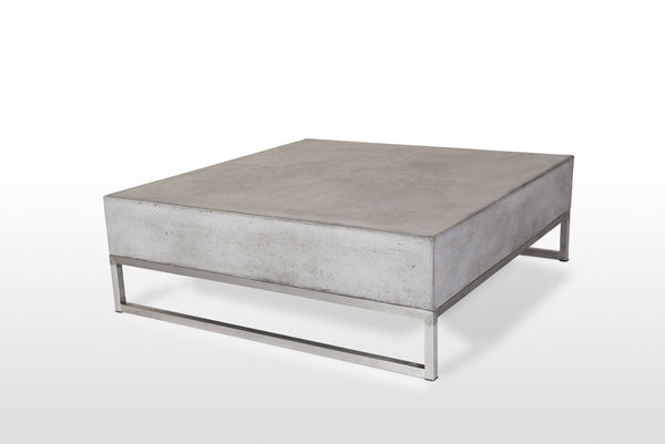 Modern Square Dark Gray Concrete and Steel Coffee Table