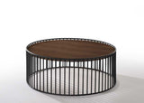 Modern Walnut and Black Metal Rods Round Coffee Table