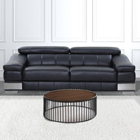 Modern Walnut and Black Metal Rods Round Coffee Table