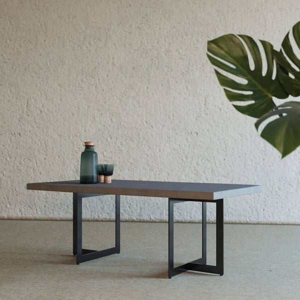 Modern Dark Gray Concrete and Black Steel Coffee Table