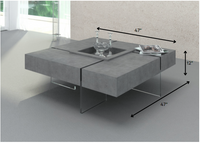 Modern Gray Faux Concrete and Glass Floating Coffee Table