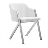 Set of Two White Faux Leather Modern Dining Chairs