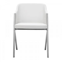 Set of Two White Faux Leather Modern Dining Chairs