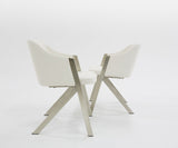 Set of Two White Faux Leather Modern Dining Chairs