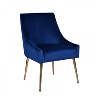 Set of Two Blue Gold Velvet Dining Chairs