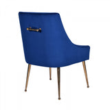 Set of Two Blue Gold Velvet Dining Chairs