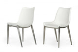 Set of Two White Faux Leather Modern Dining Chairs