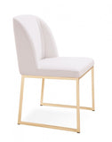 Set of Two White Gold  Faux Leather Fabric Dining Chairs