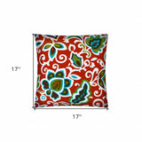17" X 17" Red And Aqua Zippered Polyester Floral Throw Pillow Cover