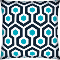 17" X 17" White Navy And Aqua Zippered Polyester Geometric Throw Pillow Cover