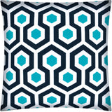 17" X 17" White Navy And Aqua Zippered Polyester Geometric Throw Pillow Cover