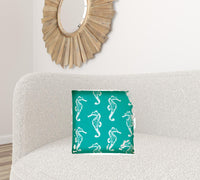 17" X 17" Turquoise And White Zippered Polyester Coastal Throw Pillow Cover