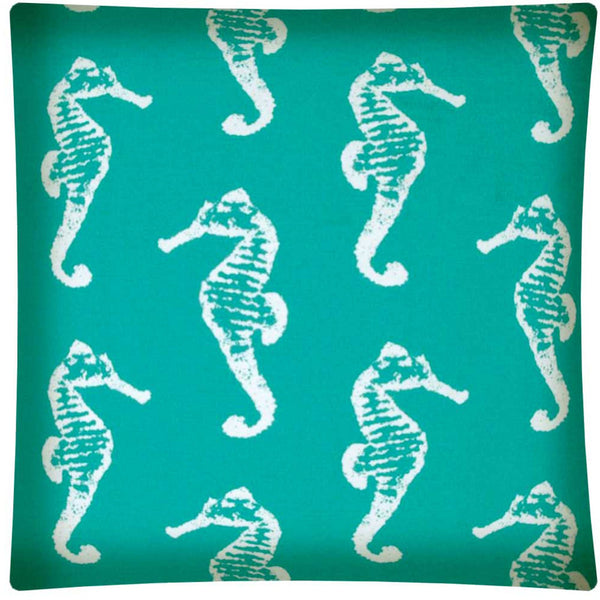 17" X 17" Turquoise And White Zippered Polyester Coastal Throw Pillow Cover