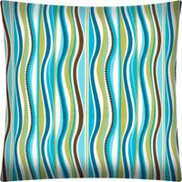 17" X 17" Aqua Brown And Olive Zippered Polyester Striped Throw Pillow Cover