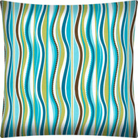 17" X 17" Aqua Brown And Olive Zippered Polyester Striped Throw Pillow Cover
