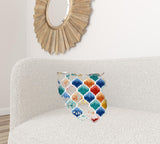 17" X 17" Blue Orange And Green Zippered Polyester Quatrefoil Throw Pillow Cover