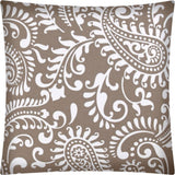 17x17 Taupe And White Zippered Polyester Paisley Throw Pillow Cover