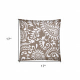 17x17 Taupe And White Zippered Polyester Paisley Throw Pillow Cover
