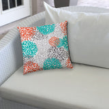 20" X 20" Orange Teal And White Zippered Polyester Floral Throw Pillow Cover