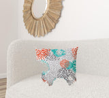 20" X 20" Orange Teal And White Zippered Polyester Floral Throw Pillow Cover