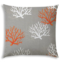 20" X 20" Gray Orange And White Zippered Polyester Coastal Throw Pillow Cover