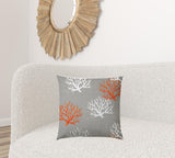 20" X 20" Gray Orange And White Zippered Polyester Coastal Throw Pillow Cover