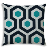 20" X 20" White Navy And Aqua Zippered Polyester Geometric Throw Pillow Cover