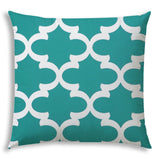 20" X 20" Turquoise And White Zippered Polyester Quatrefoil Throw Pillow Cover
