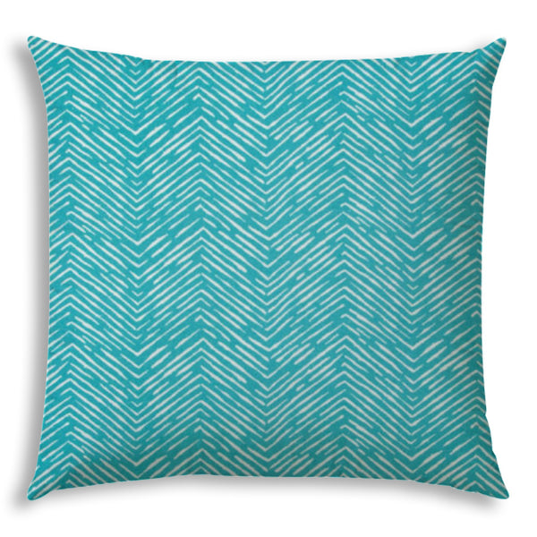 20" X 20" Turquoise And White Zippered Polyester Chevron Throw Pillow Cover