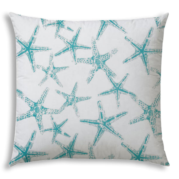 20" X 20" Turquoise And White Zippered Polyester Coastal Throw Pillow Cover