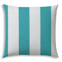 20" X 20" Turquoise And White Zippered Polyester Striped Throw Pillow Cover